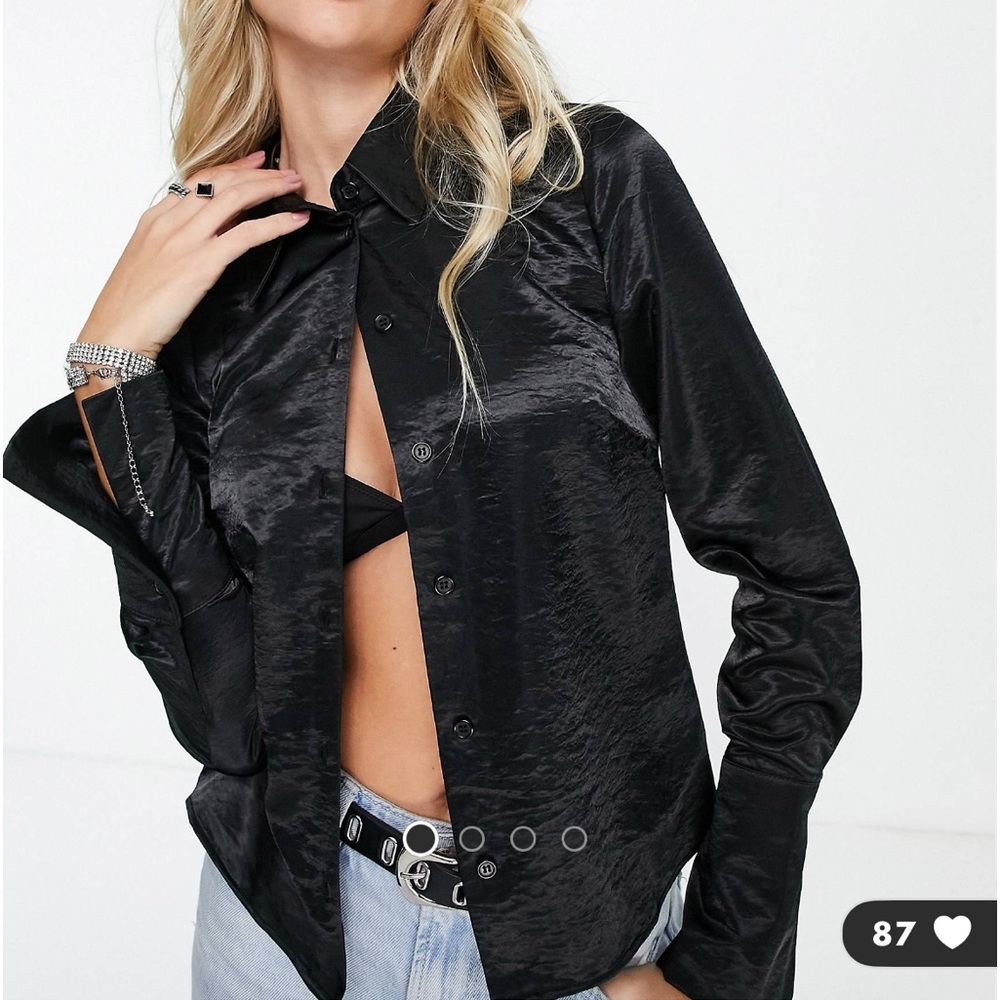 Topshop fitted long sleeve deep cuff satin shirt